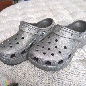 Silver Glitter Crocs